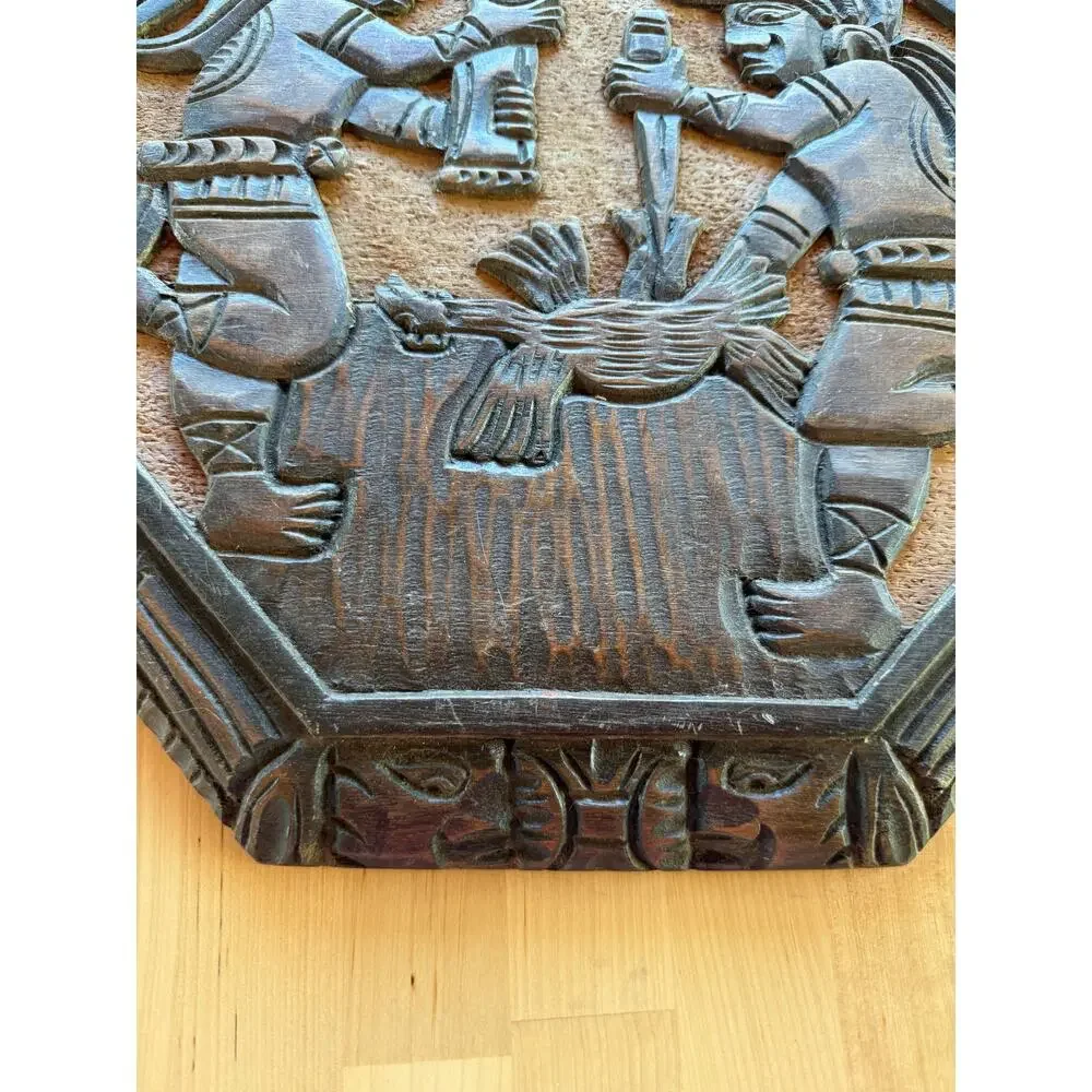 VINTAGE Guatemala Mayan Carved Wood Wall Plaque Folk Art 14.5 Hanging Decor Wall